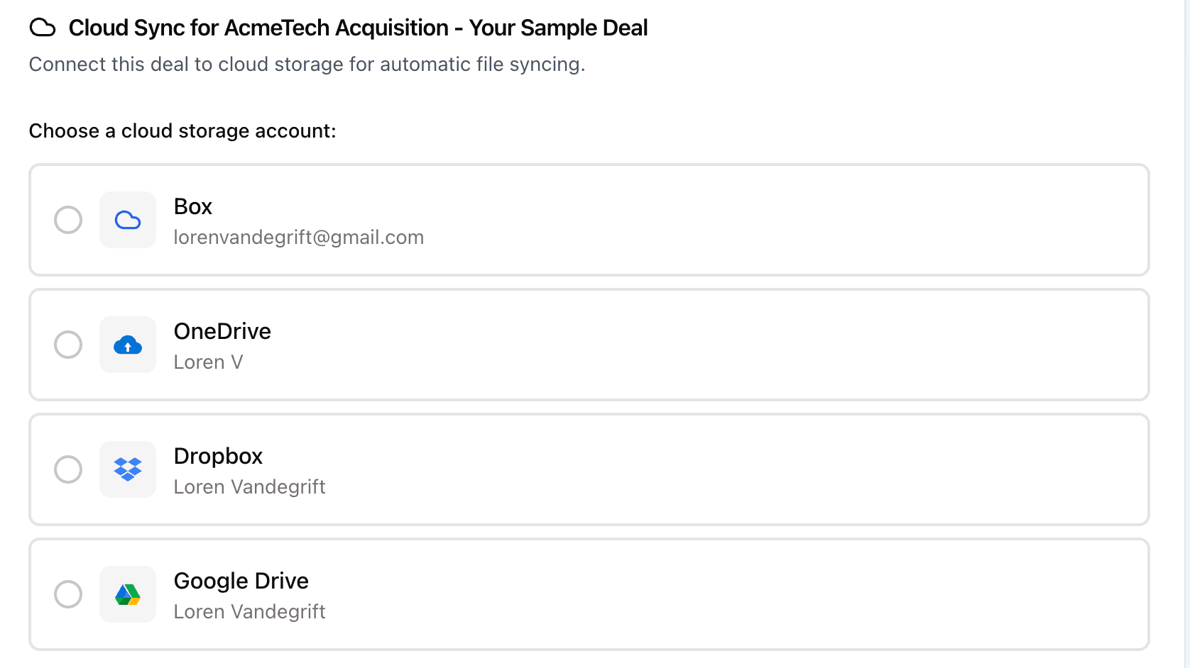 Cloud Sync settings showing connected storage provider with sync progress