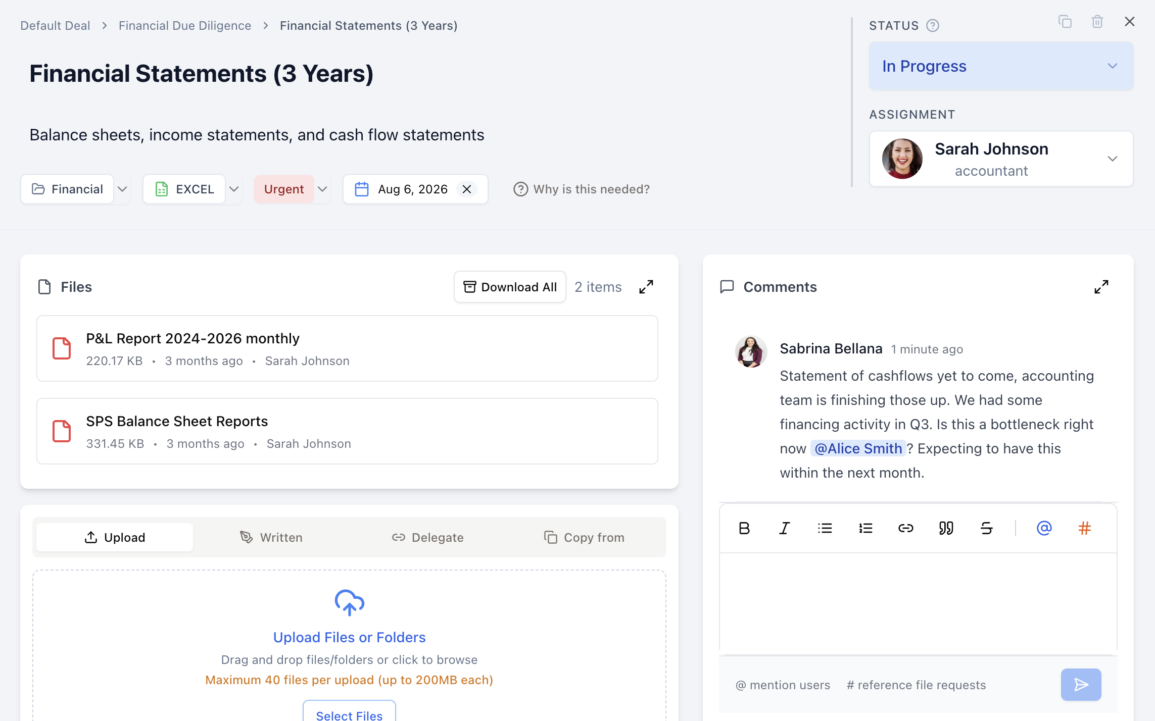 Request list with live progress tracking